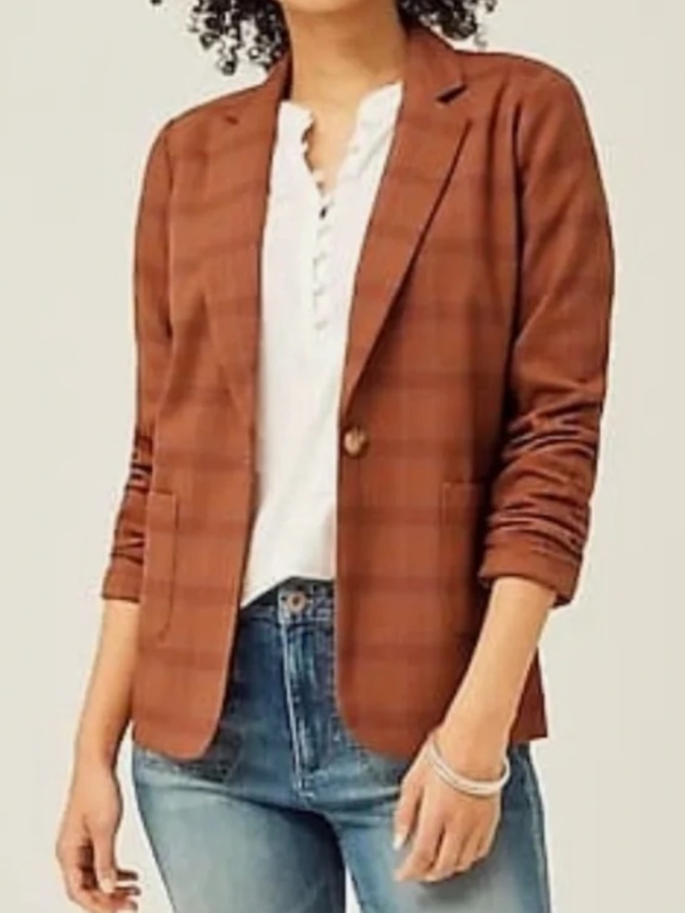 J.Jill Mendocino Blazer Auburn Brown Plaid Unstructured One Button NWT-2X
